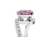White gold Fancy Pink Emerald  Solitaire Twist Band with Pave Set Diamonds and Four-Prong Setting_113