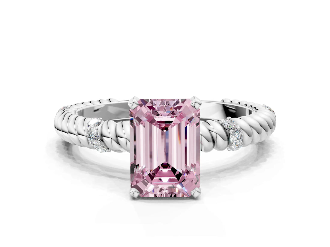 White gold Fancy Pink Emerald  Solitaire Twisted Band Prong Set Engagement Ring_82
