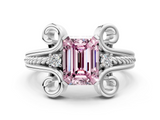 White gold Fancy Pink Emerald  Solitaire Twisted Band Scroll Prong Ring_3