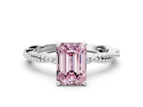White gold Fancy Pink Emerald  Solitaire Twisted Band with Bead Prong Setting_313