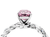 White gold Fancy Pink Emerald  Solitaire Twisted Band with Pavé Accents and Four-Prong Setting_7