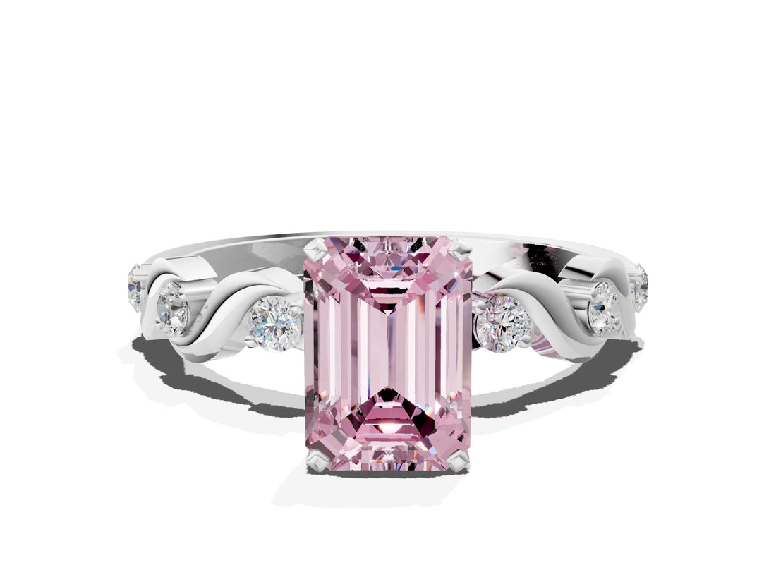 White gold Fancy Pink Emerald  Solitaire Twisted Band with Prong Setting 2