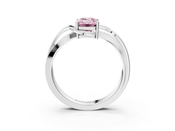 White gold Fancy Pink Emerald  Solitaire Twisted Band with Prong Setting