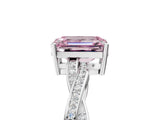 White gold Fancy Pink Emerald  Solitaire Twisted Pave Diamond Ring with Four-Prong Setting_145