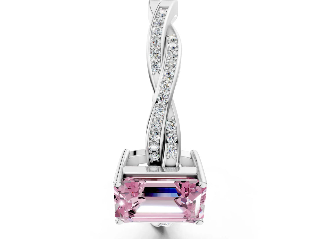 White gold Fancy Pink Emerald  Solitaire Twisted Pave Diamond Ring with Four-Prong Setting_24