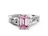 White gold Fancy Pink Emerald  Solitaire Vine Band with Milgrain Prong Setting_3
