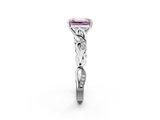 White gold Fancy Pink Emerald  Solitaire Vine Band with Milgrain Prong Setting_5