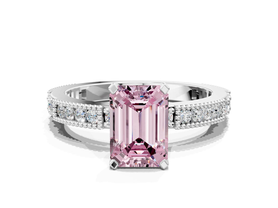 White gold Fancy Pink Emerald  Solitaire with Pavé Band and Four-Prong Setting_323