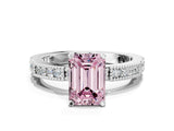 White gold Fancy Pink Emerald  Solitaire with Pavé Band and Four-Prong Setting_323