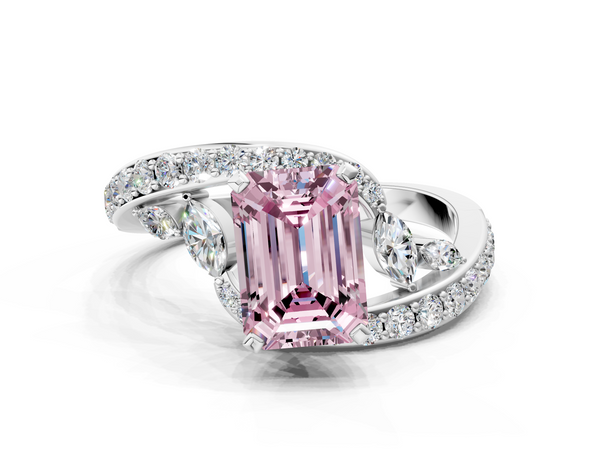 Platinum Fancy Pink Emerald  Solitaire with Pavé Twist Band and Four-Prong Setting