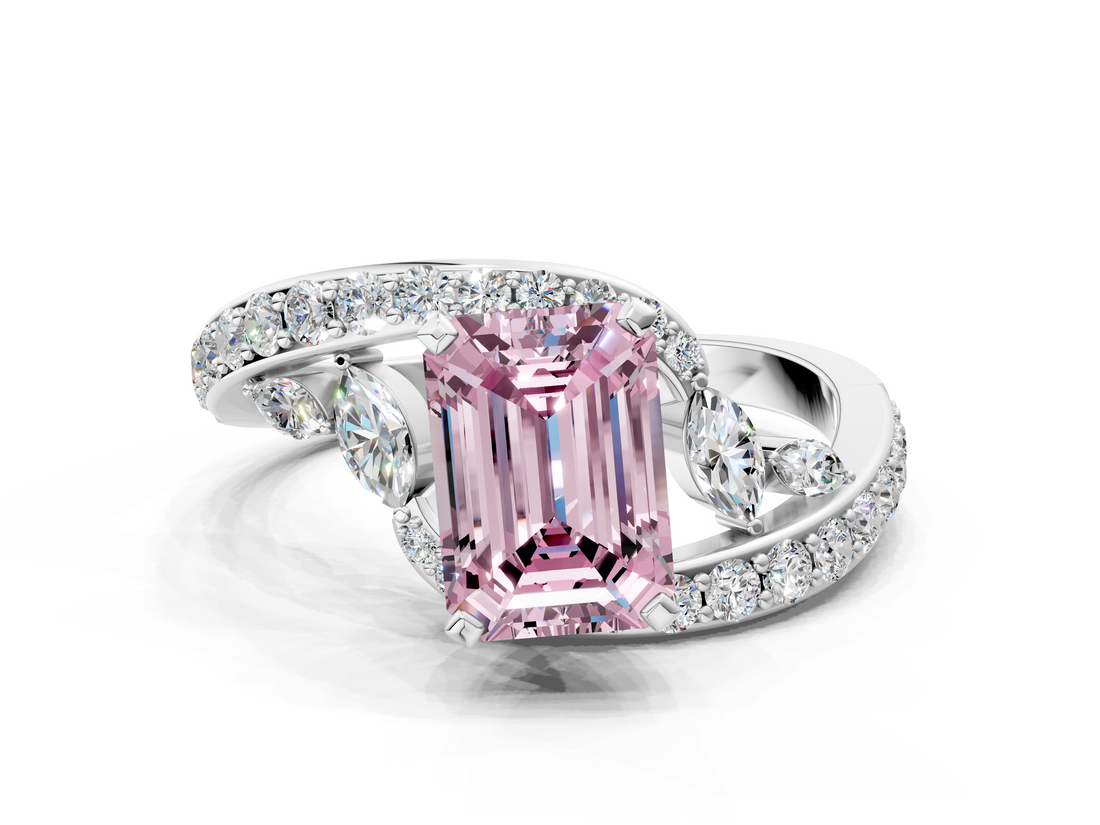 White gold Fancy Pink Emerald  Solitaire with Pavé Twist Band and Four-Prong Setting_59