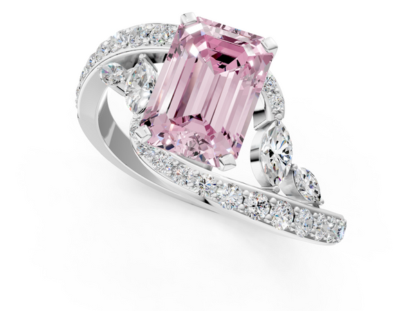 Platinum Fancy Pink Emerald  Solitaire with Pavé Twist Band and Four-Prong Setting