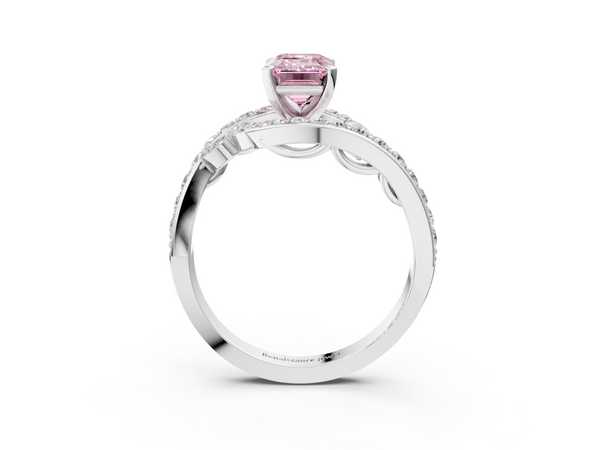 Platinum Fancy Pink Emerald  Solitaire with Pavé Twist Band and Four-Prong Setting