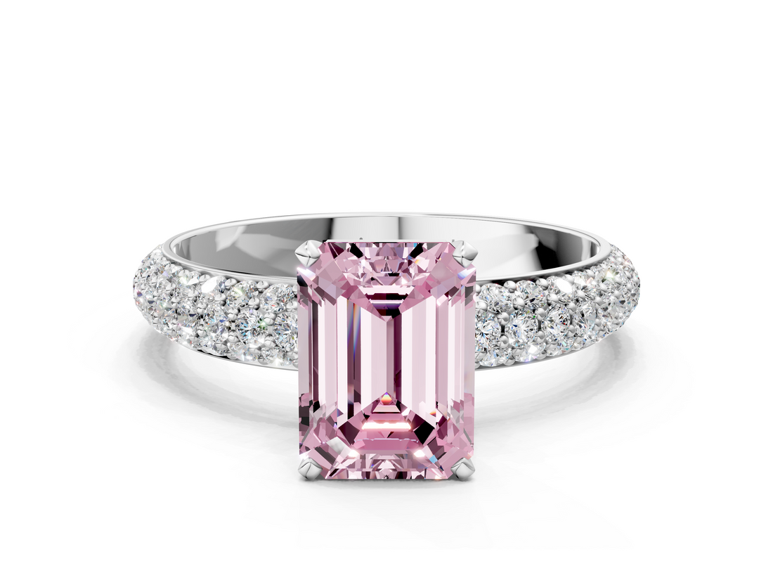 White gold Fancy Pink Emerald  Solitaire with Pave Band and Four-Prong Setting_3