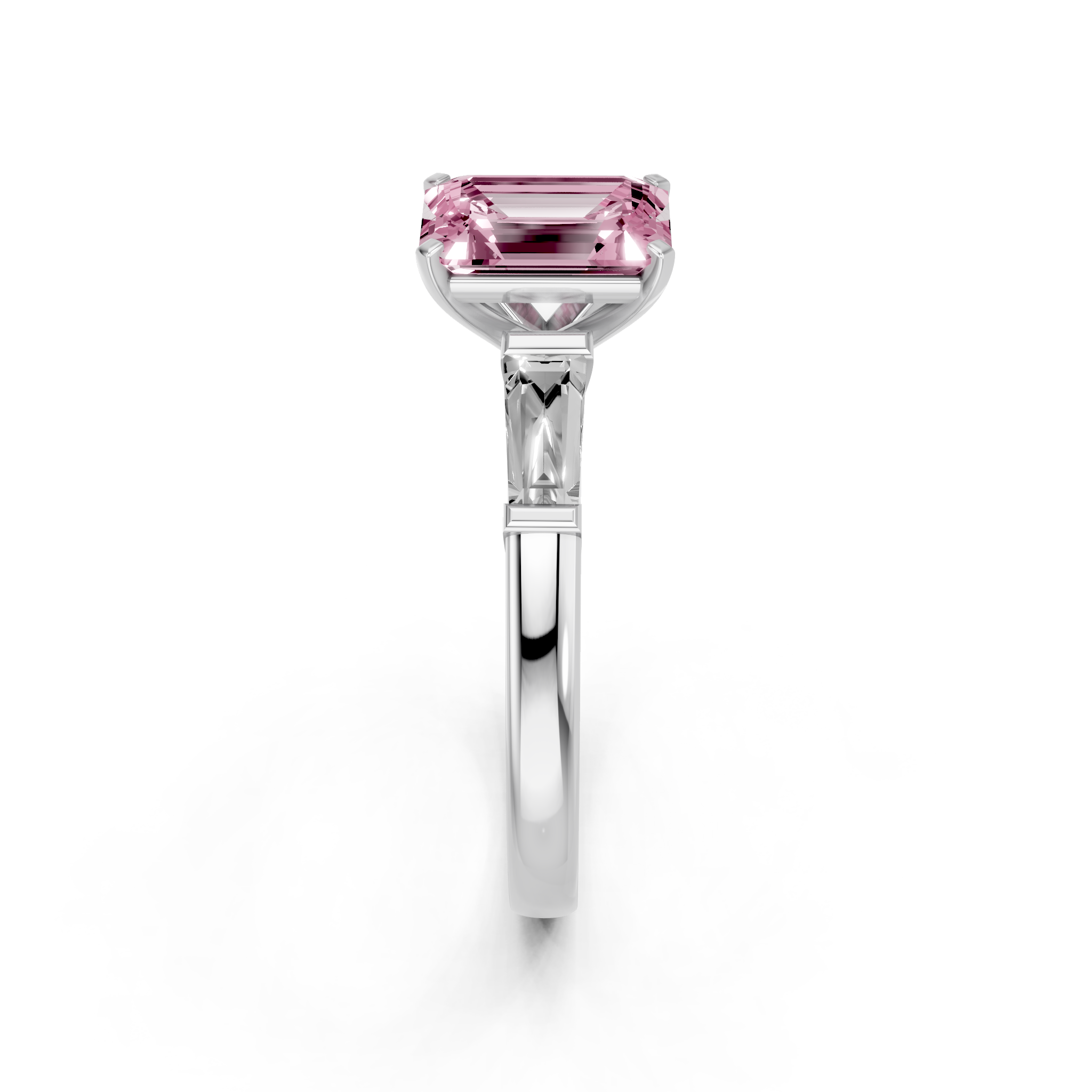 White gold Fancy Pink Emerald  Solitaire with Tapered Baguette Side Stones on a Classic Band with Four-Prong Setting_1