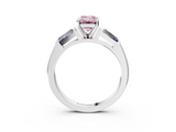White gold Fancy Pink Emerald  Solitaire with Tapered Baguette Side Stones on a Classic Band with Four-Prong Setting_160
