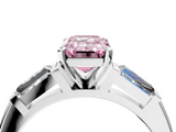 White gold Fancy Pink Emerald  Solitaire with Tapered Baguette Side Stones on a Classic Band with Four-Prong Setting_161