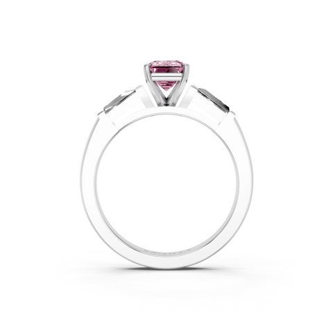 White gold Fancy Pink Emerald  Solitaire with Tapered Baguette Side Stones on a Classic Band with Four-Prong Setting_2