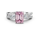 White gold Fancy Pink Emerald  Three-Stone Diamond Ring with Pavé Split Shank and Four-Prong Setting_62