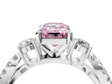 White gold Fancy Pink Emerald  Three-Stone Diamond Ring with Pavé Split Shank and Four-Prong Setting_66