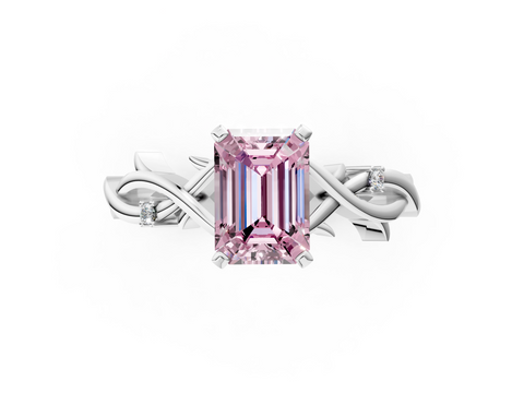 White gold Fancy Pink Emerald cut Solitaire Twisted Band Prong Setting Ring_126