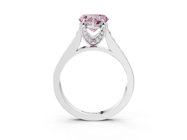 White gold Fancy Pink Heart  Brilliant Cut Diamond Engagement Ring with Pavé Band and Four-Prong Setting
