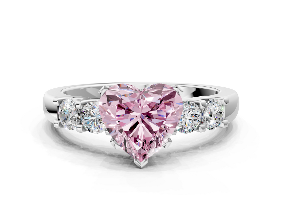 White gold Fancy Pink Heart  Brilliant Cut Diamond Five-Stone Prong Set Engagement Ring with Channel Band_3