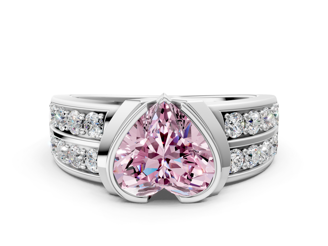 White gold Fancy Pink Heart  Brilliant Diamond Channel Set Wide Band Ring with Bezel Setting_20