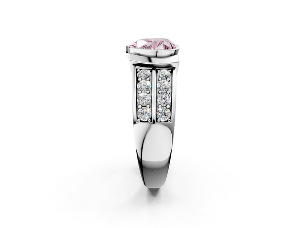 Sterling Silver Heart-Shaped Half Bezel Channel Set Engagement Ring Setting for Fancy Pink Center
