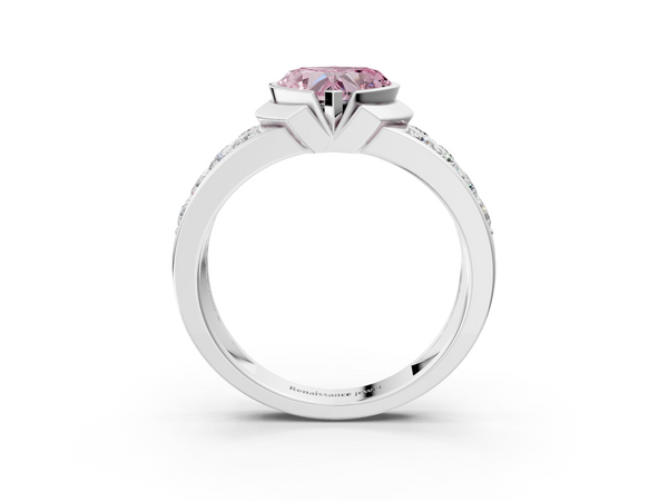 Sterling Silver Heart-Shaped Half Bezel Channel Set Engagement Ring Setting for Fancy Pink Center