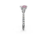 White gold Fancy Pink Heart  Brilliant Diamond Solitaire with Pavé Band and Four-Prong Setting 4