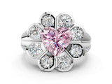 White gold Fancy Pink Heart  Brilliant Flower Halo Diamond Split Shank Ring_26