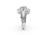 White gold Fancy Pink Heart  Brilliant Flower Halo Diamond Split Shank Ring_27