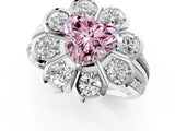 White gold Fancy Pink Heart  Brilliant Flower Halo Diamond Split Shank Ring_27