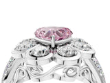 White gold Fancy Pink Heart  Brilliant Flower Halo Diamond Split Shank Ring_29