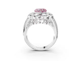 White gold Fancy Pink Heart  Brilliant Flower Halo Diamond Split Shank Ring_29