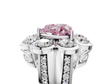 White gold Fancy Pink Heart  Brilliant Flower Halo Diamond Split Shank Ring_30