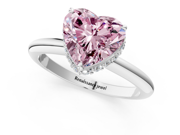 White gold Fancy Pink Heart  Brilliant Solitaire Engagement Ring with Six-Prong Setting and Classic Band