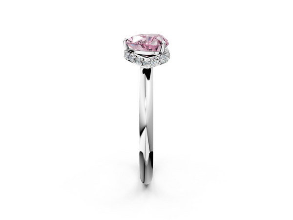 White gold Fancy Pink Heart  Brilliant Solitaire Engagement Ring with Six-Prong Setting and Classic Band