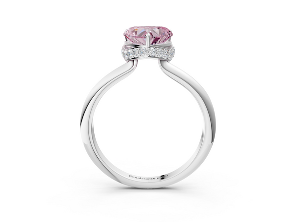 White gold Fancy Pink Heart  Brilliant Solitaire Engagement Ring with Six-Prong Setting and Classic Band