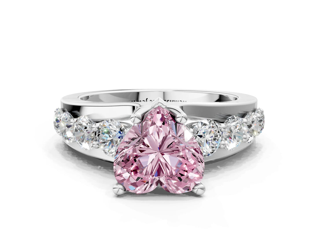 White gold Fancy Pink Heart  Brilliant Solitaire with Side Stones on a Pave Band and Four-Prong Setting_61