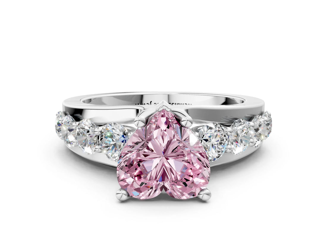 White gold Fancy Pink Heart  Brilliant Solitaire with Side Stones on a Pave Band and Four-Prong Setting_72