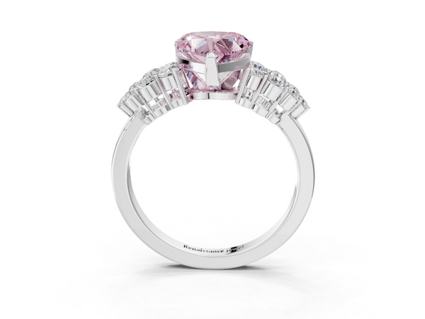Platinum Fancy Pink Heart  Cluster Diamond Engagement Ring with Pavé Band and Four-Prong Setting