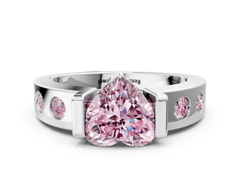White gold Fancy Pink Heart Cut Brilliant Channel-Set Diamond Ring with Bezel Prong Setting_12