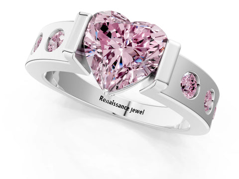White gold Fancy Pink Heart Cut Brilliant Channel-Set Diamond Ring with Bezel Prong Setting_13