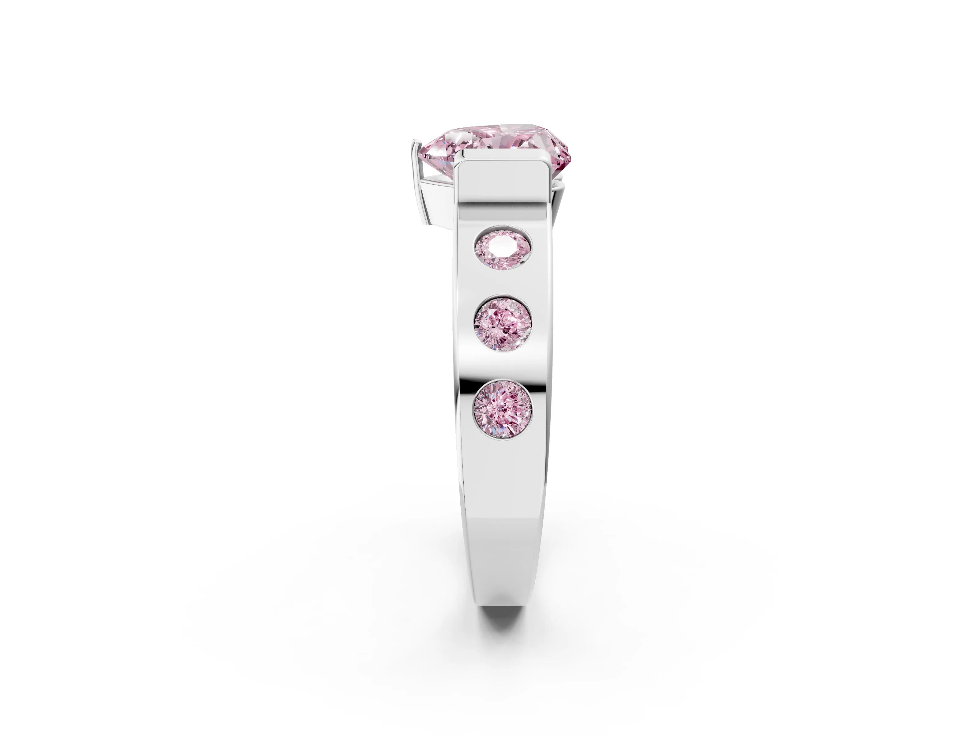 White gold Fancy Pink Heart Cut Brilliant Channel-Set Diamond Ring with Bezel Prong Setting_14