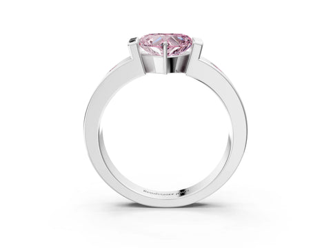 White gold Fancy Pink Heart Cut Brilliant Channel-Set Diamond Ring with Bezel Prong Setting_15