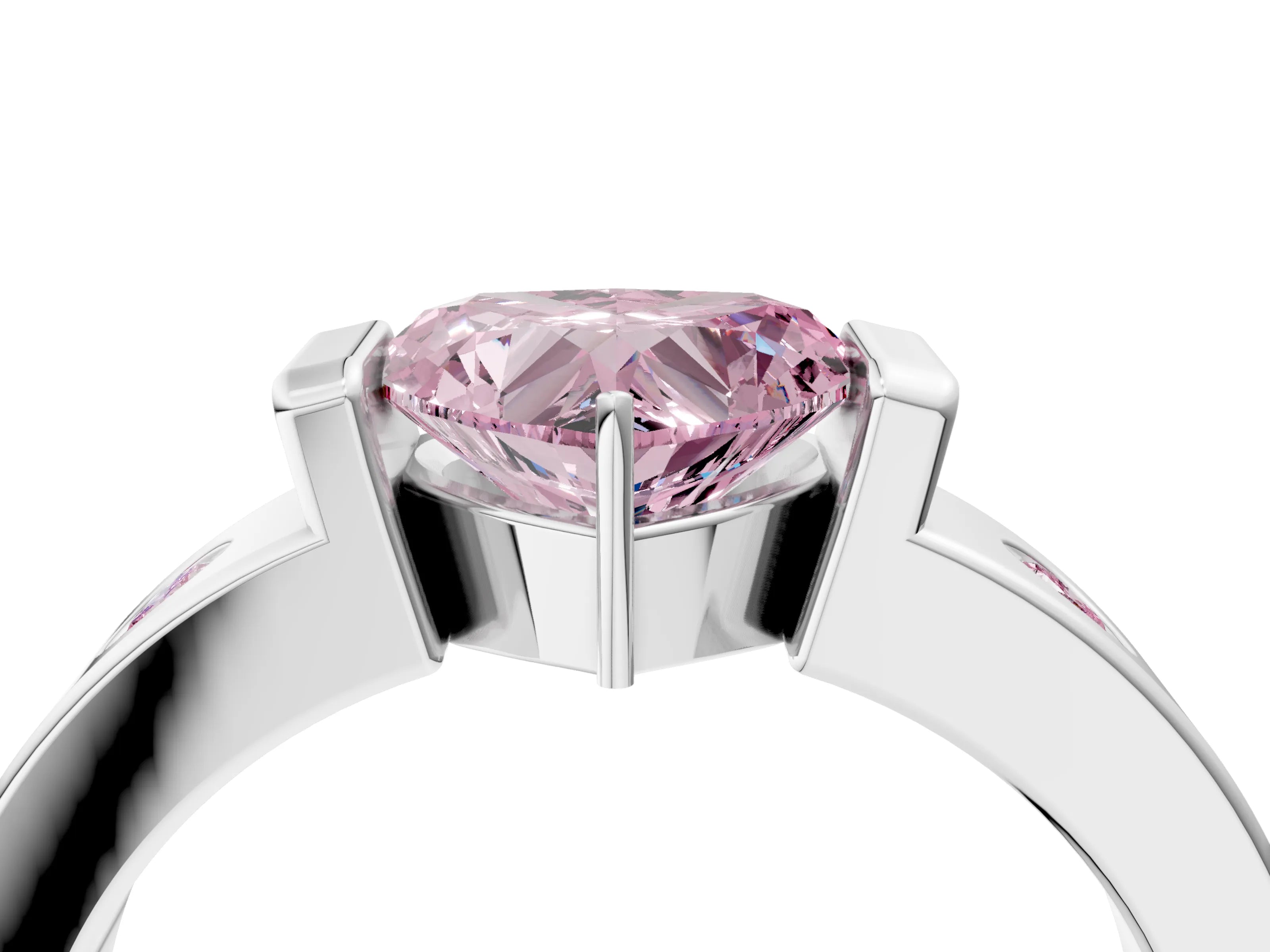 White gold Fancy Pink Heart Cut Brilliant Channel-Set Diamond Ring with Bezel Prong Setting_16