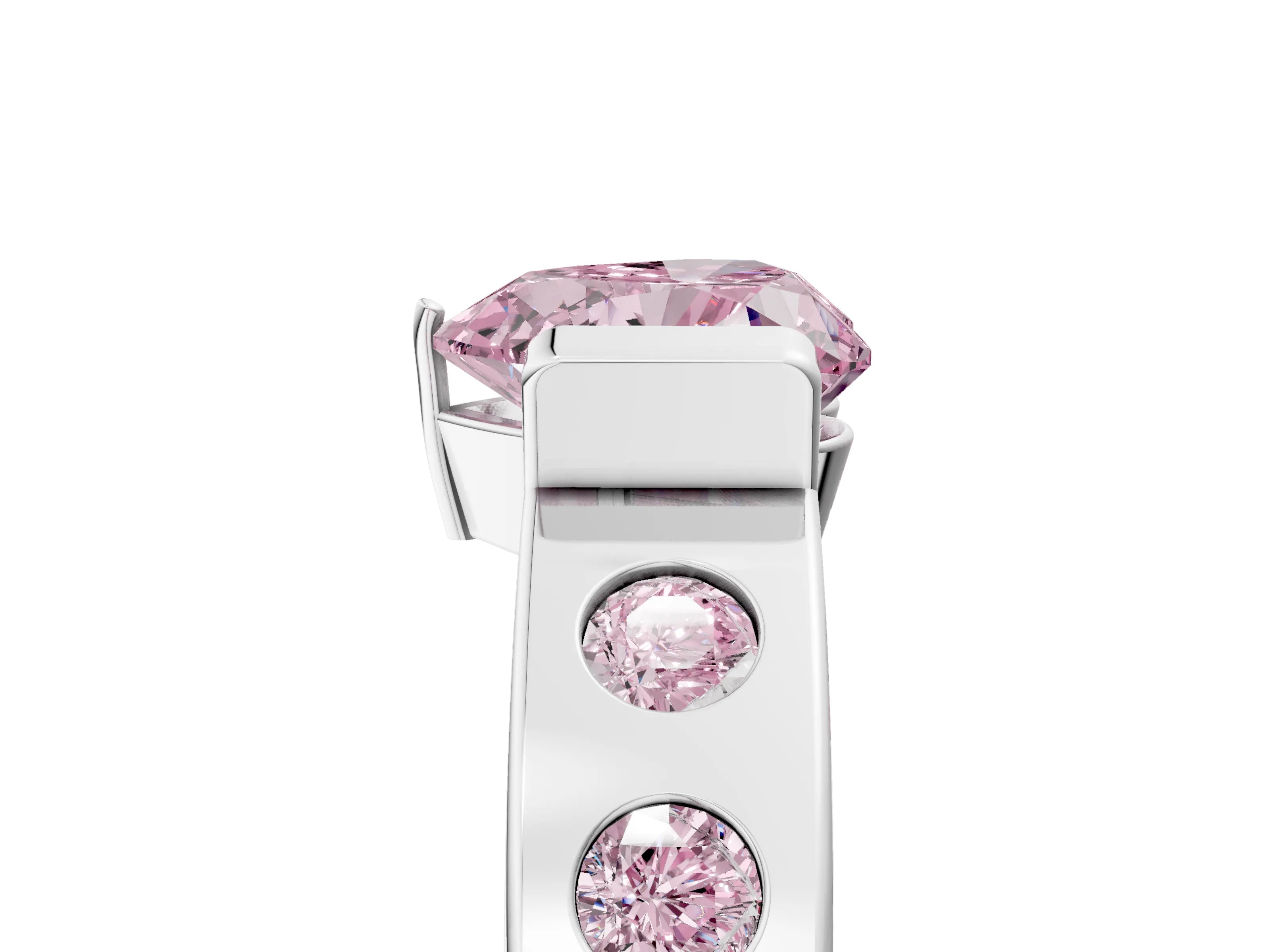 White gold Fancy Pink Heart Cut Brilliant Channel-Set Diamond Ring with Bezel Prong Setting_17