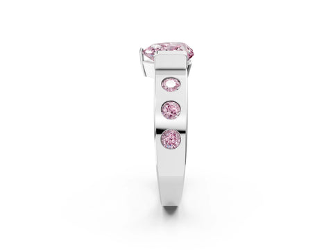 White gold Fancy Pink Heart Cut Brilliant Channel-Set Diamond Ring with Bezel Prong Setting_2